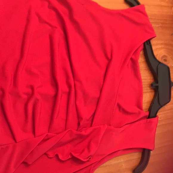 Sleeveless red sheath with ruffle in front dress - Picture 2 of 3